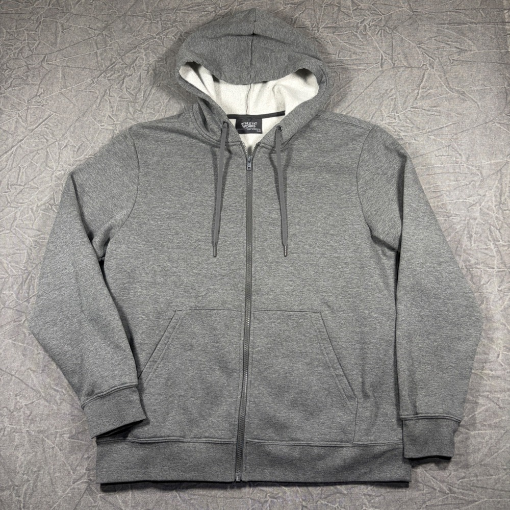 Athletic Works Hoodie Mens Large Gray Full Zip Fleece Sweatshirt Activewear L